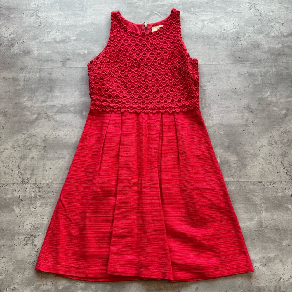 Ann Taylor LOFT Linen Blend Sleeveless Crewneck Lace Dress, Size 00, Red